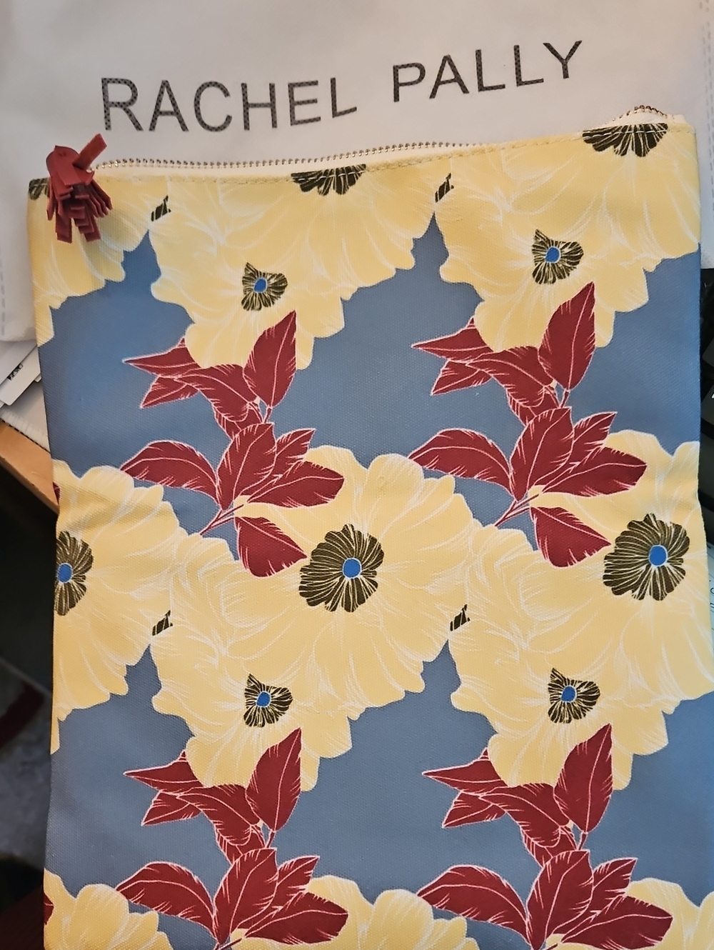 Rachel Pally Yellow, Blue & Red Floral Zip Make-up Pouch NWOT